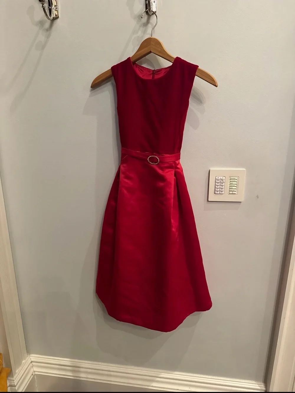 Red Sleeveless Girls Fit-and-Flare Dress with Waist Tie